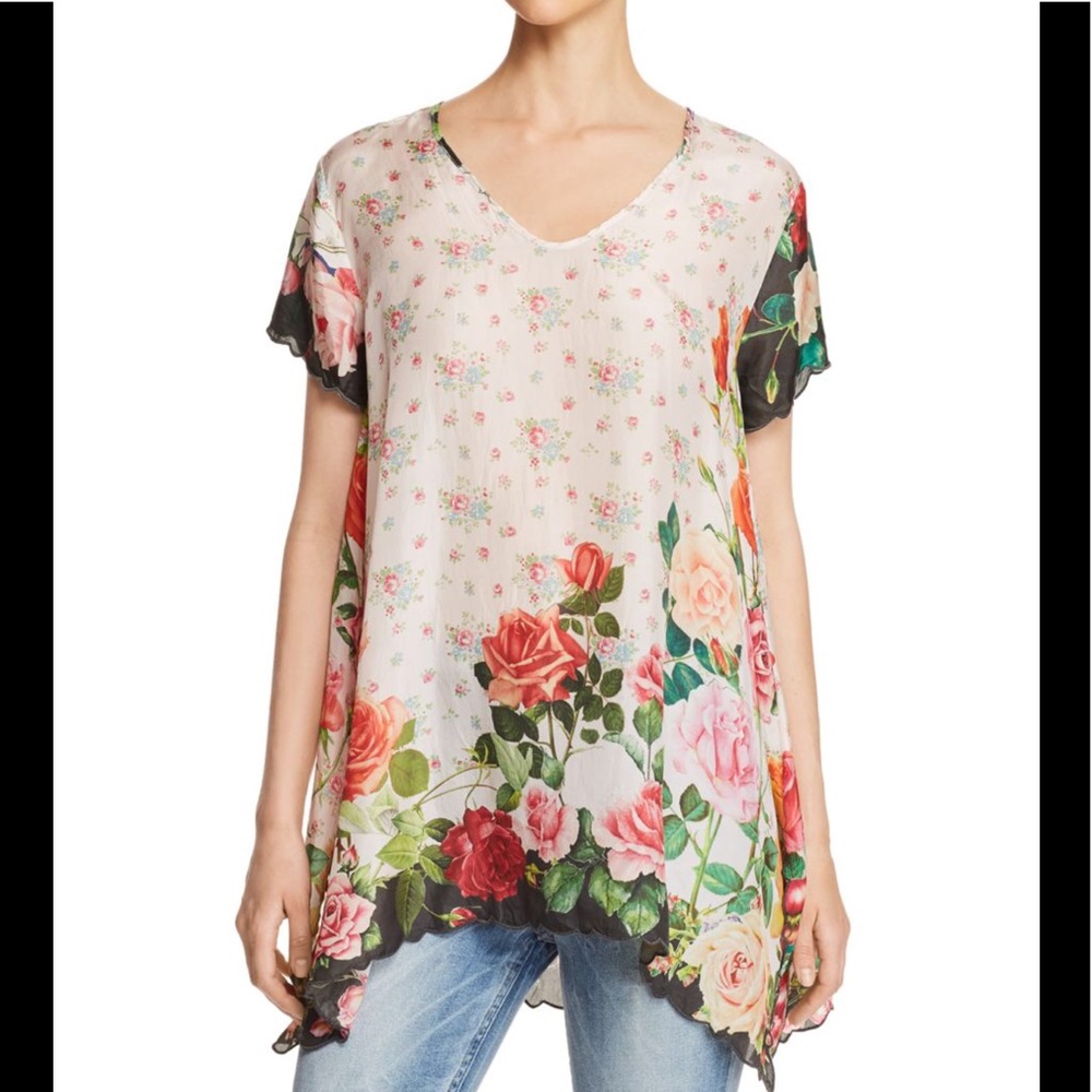 Johnny Was Roses Silk Tunic - Picture 1 of 6